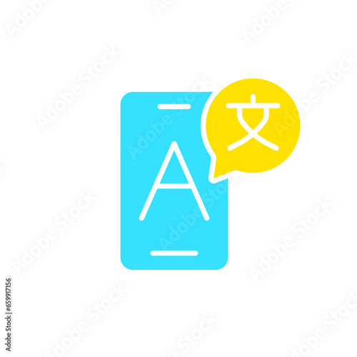 Smartphone with online translator line icon. Gadget, social network, applications, Internet, technology. Vector color icon on a white background for business and advertising.