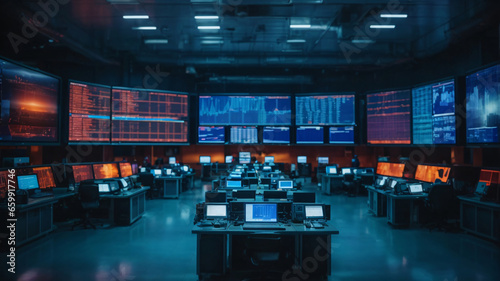 Wallpaper Mural Security room with computers, stock market data and stock exchange data. CCTV cameras in surveillance room. Cybersecurity concept.  Torontodigital.ca