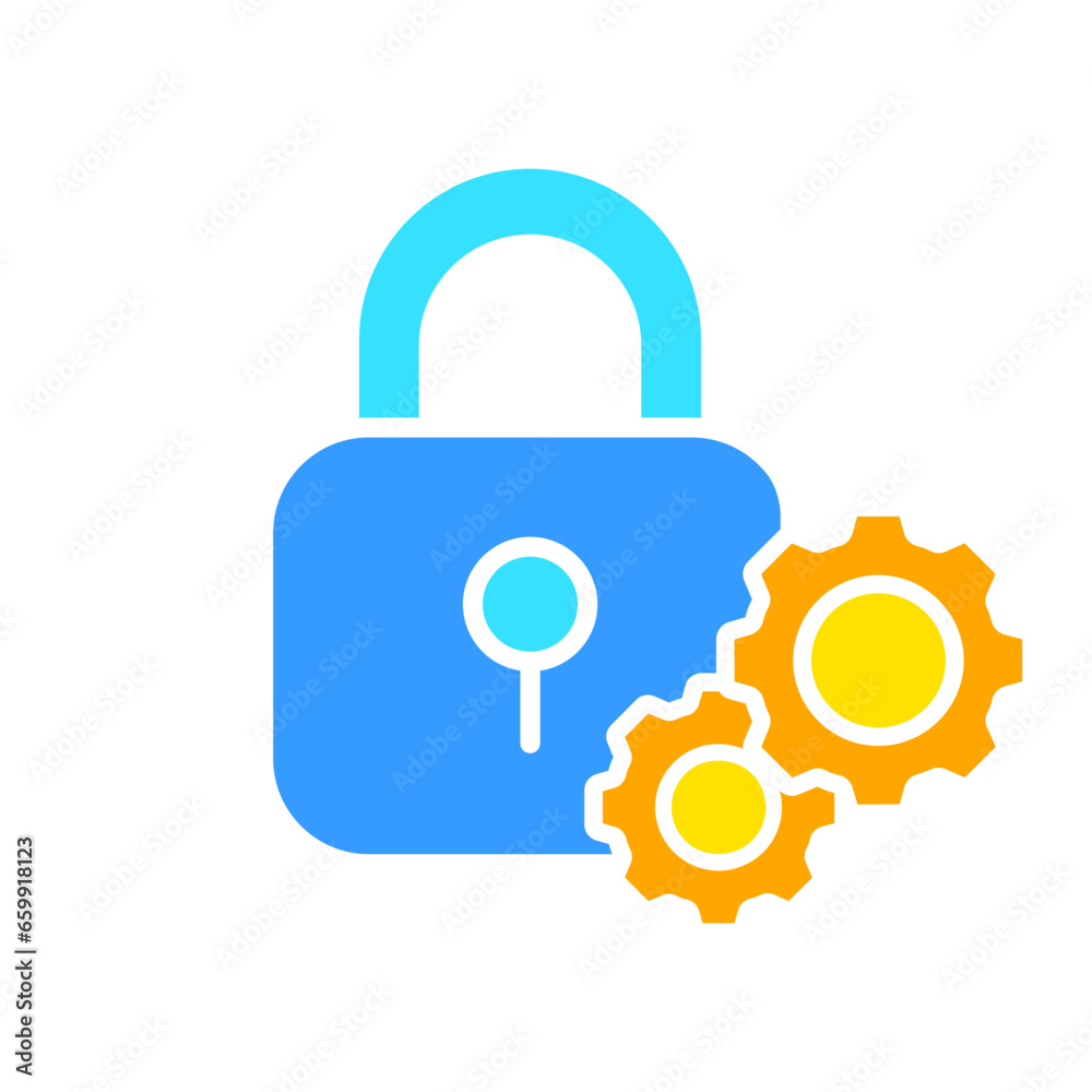 Closed lock with gears line icon. Security, protection, key, door, password, secret, safe, hacking. Vector color icon on a white background for business and advertising. Closed lock with gears line icon. Security, protection, key, door, password, secret, safe, hacking. Vector color icon on a white background for business and advertising.