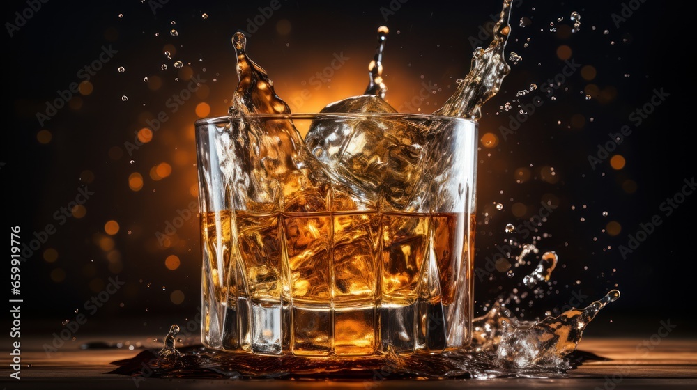 Isolated shot of whiskey with splash on dark background Isolated shot of whiskey with splash on dark background