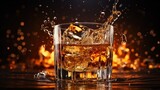 Isolated shot of whiskey with splash on dark background