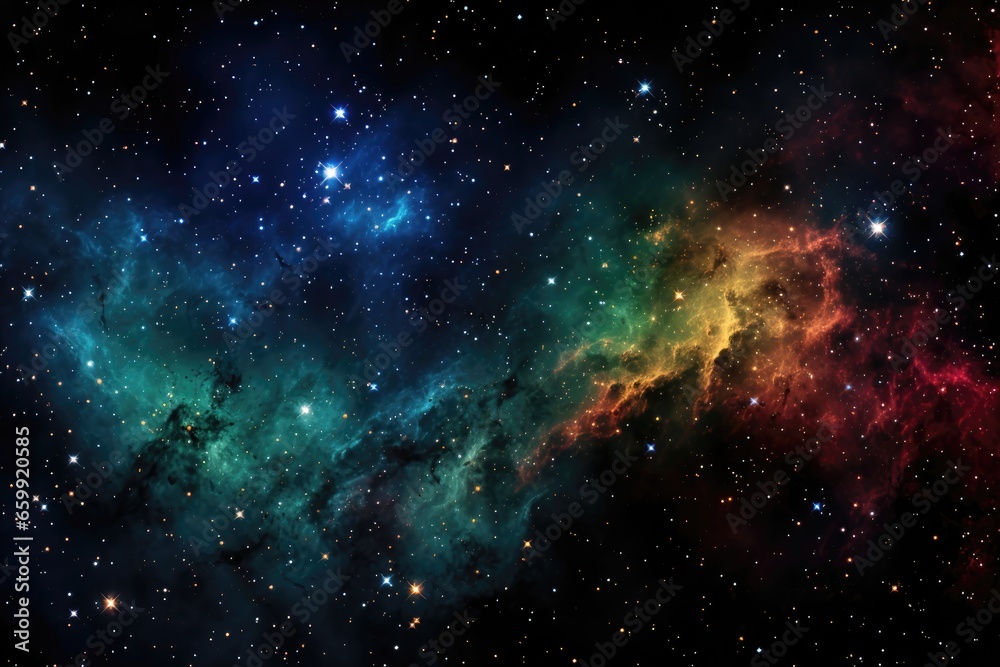 An abstract background image featuring a nebula with long and stretched colorful space clouds, creating a dynamic backdrop for artistic endeavors. Photorealistic illustration