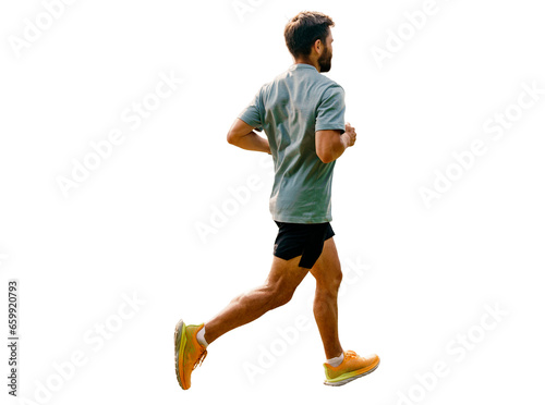 Trainer guy active intense workout fitness exercises. A male runner is a sporty person who uses a watch and runs in sportswear and sneakers.