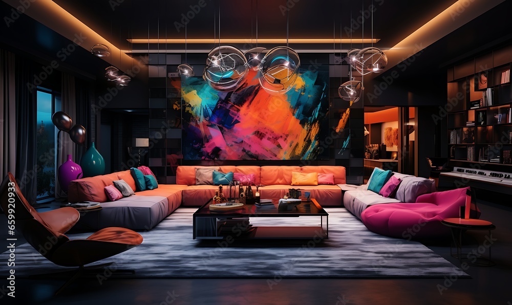studio design with neon colors and all its luxury. Generative Ai studio design with neon colors and all its luxury. Generative Ai