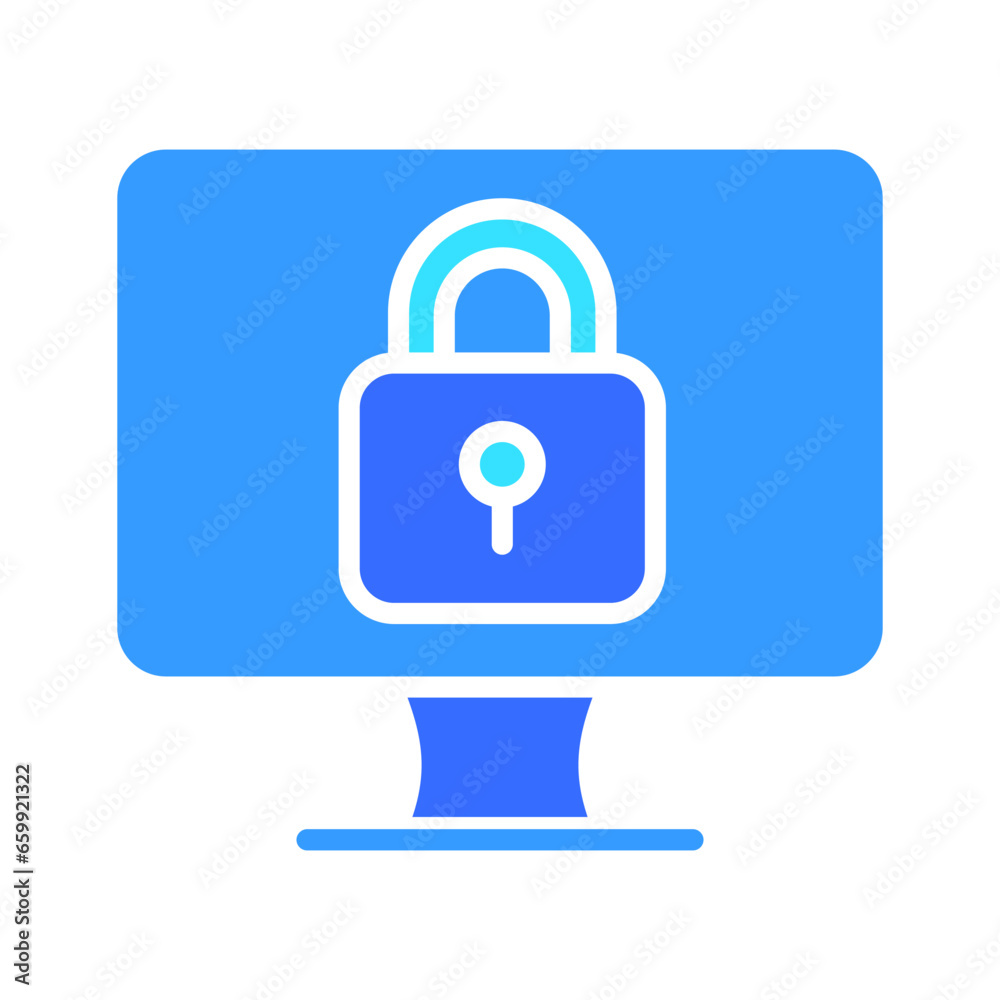 Monitor with lock line icon. Technology, screen, TV, computer, resolution, free time. Vector color icon on a white background for business and advertising. Monitor with lock line icon. Technology, screen, TV, computer, resolution, free time. Vector color icon on a white background for business and advertising.