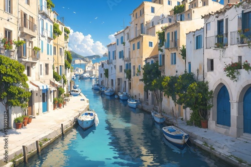 Seaside Escape Mediterranean Coastal Beauty Discover the tranquility of a Mediterranean coastal village through AI art, featuring whitewashed architecture, azure waters, and a promise of relaxation 