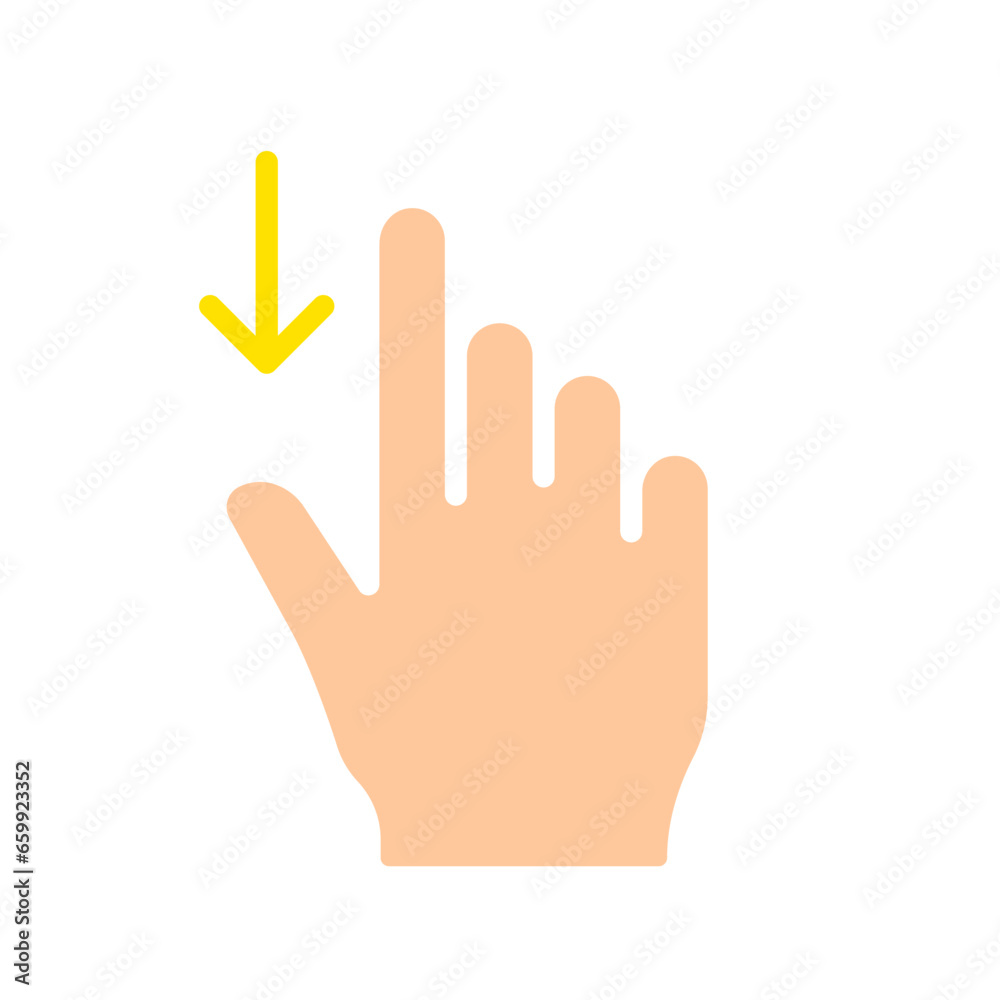Hand swipe down line icon. Controls, touchpad, tablet, phone, sensor, touchscreen, gadgets. Vector color icon on a white background for business and advertising. Hand swipe down line icon. Controls, touchpad, tablet, phone, sensor, touchscreen, gadgets. Vector color icon on a white background for business and advertising.