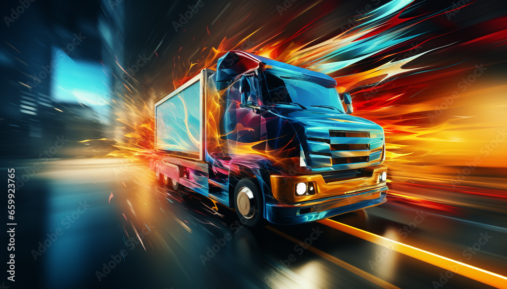 abstract delivery truck concept driving at high speed