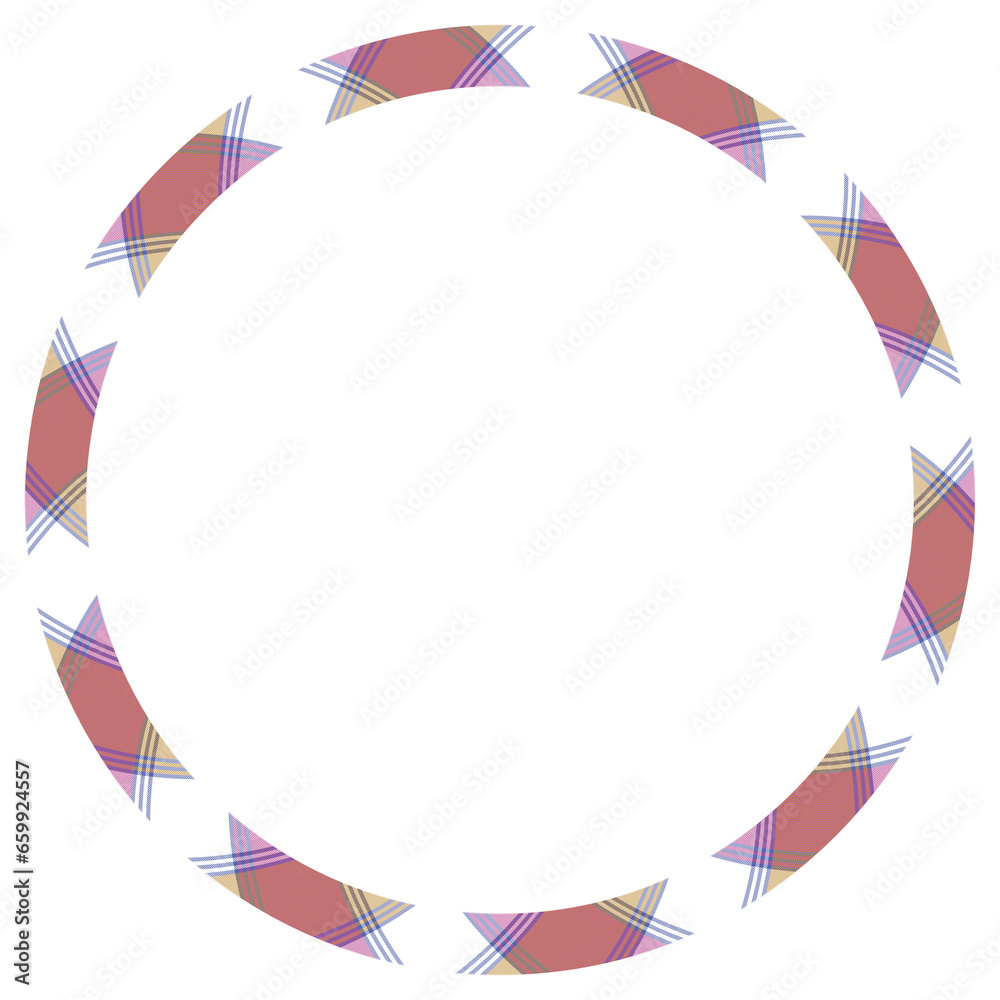 Fototapeta premium Circle borders and frames . Round border pattern geometric vintage frame design. Scottish tartan plaid fabric texture. Template for gift card, collage, scrapbook or photo album and portrait..