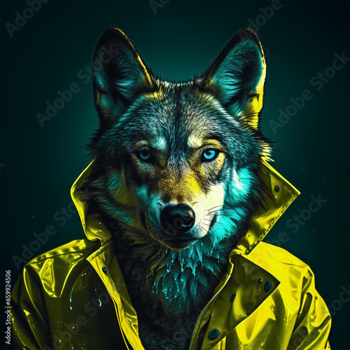 Electric Style: Wolf in Vibrant Outfit photo