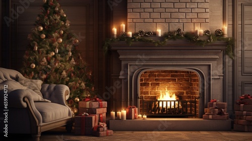 fireplace with christmas decorations