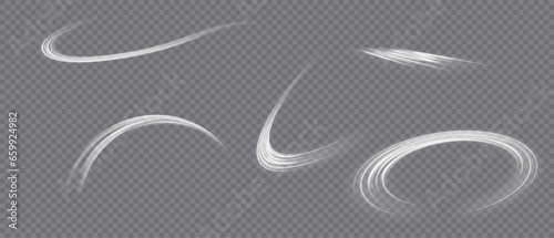 Glowing White Lines Speed Effect on Vector Background. Luminous Lines of Velocity. Shining Light Effect. Trail Wave, Fire Path, and Incandescent Curve Twirl.