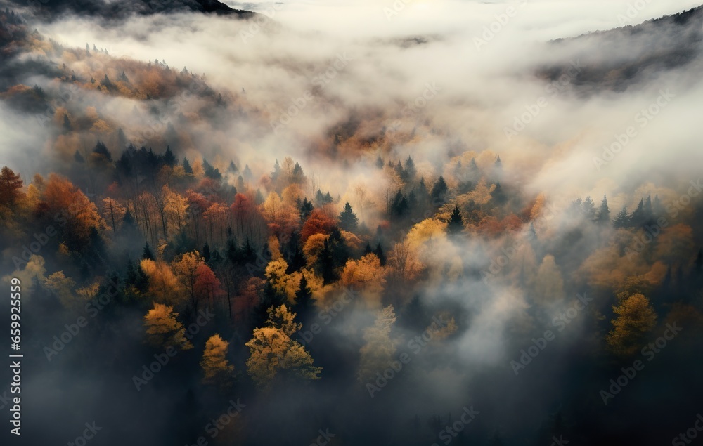 Vivid aerial view of a colorful autumn landscape