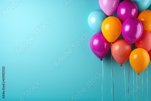 Brightly colored balloons, creating a festive atmosphere on a plain backdrop