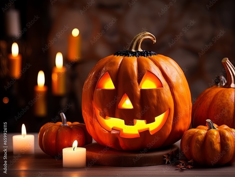 Sinister pumpkin as Halloween symbols tabletop home holiday decor. AI Sinister pumpkin as Halloween symbols tabletop home holiday decor. AI