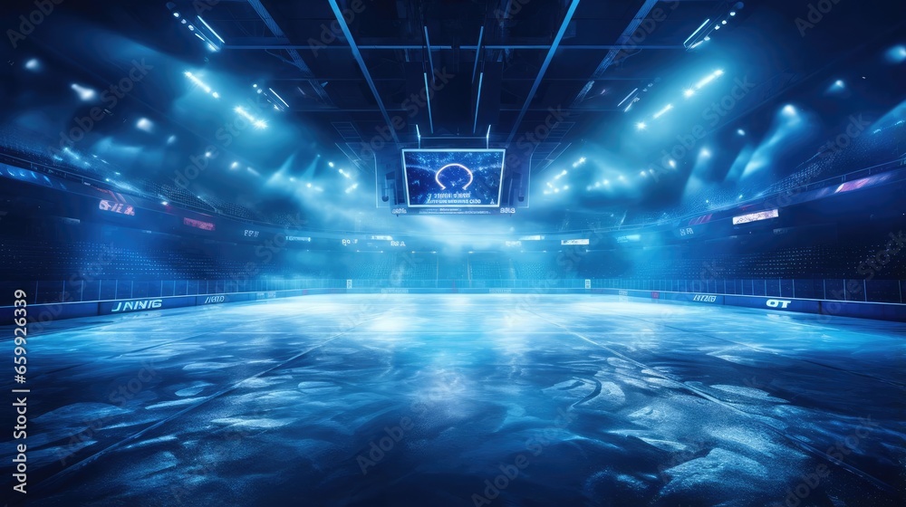 Ice arena, nobody. Dramatic lighting - obrazy, fototapety, plakaty 