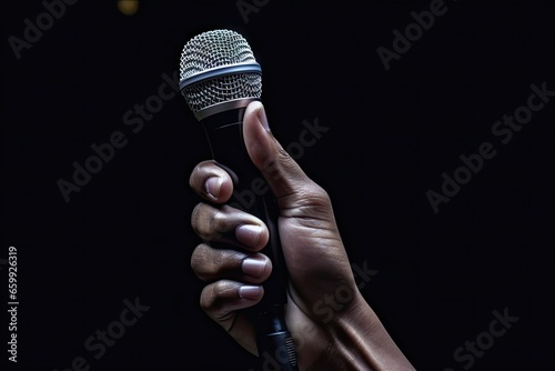 Capturing Best. Close Up of Karaoke Microphone. Stage Spotlight. Mic in limelight. Elevating Entertainment. Professional on Stage