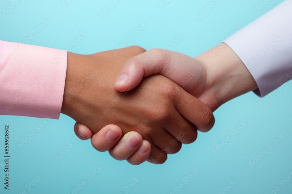 An intimate view of a handshake shared by two corporate collaborators An intimate view of a handshake shared by two corporate collaborators