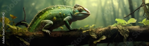 A vibrant banner showcasing a remarkable chameleon in brilliant hues.