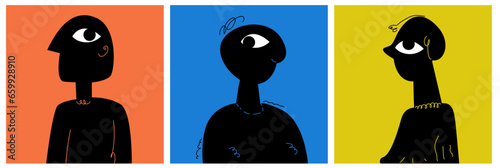 WebA set of weird square avatars on a bright background. Modern illustration with dynamic line and big eye. Contrast vector image.
