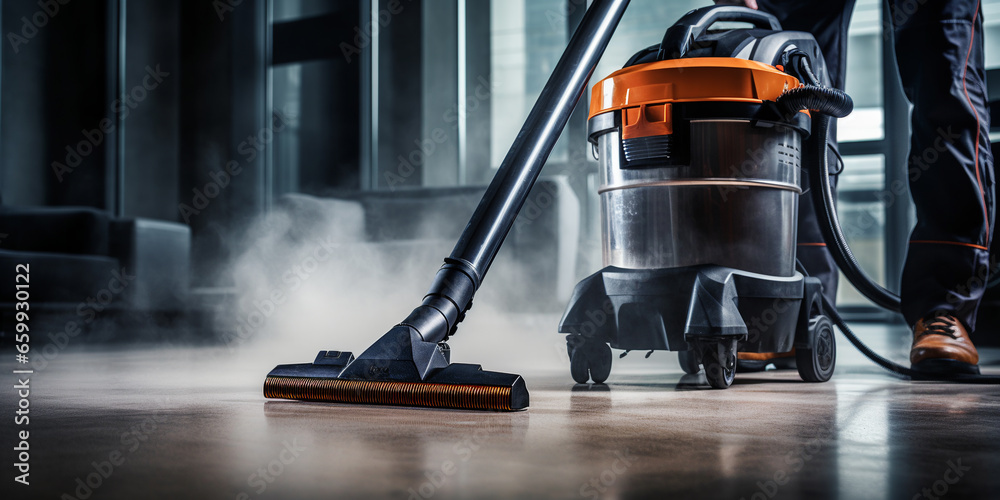 Construction Cleaning Service Dust Removal With A Vacuum Cleaner . Сoncept Vacuums For Construction Cleaning. ai generative - obrazy, fototapety, plakaty 