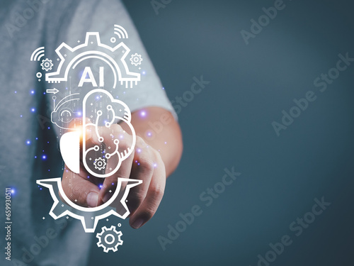 AI robot assistant business, smart technology artificial intelligence Future technological connectivity A robot with a brain for business development Give advice and help on the virtual window