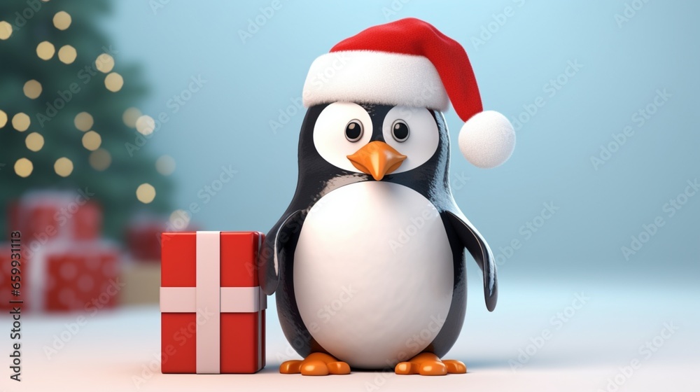 Fototapeta premium penguin in christmas hat