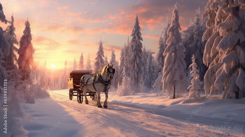horse in winter - obrazy, fototapety, plakaty 