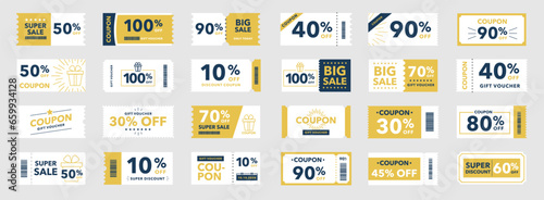 Various coupon promotion set. Discount coupon, gift voucher