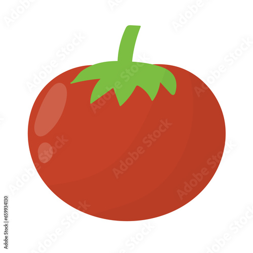 Fresh tomato in cartoon style. Farm vegetable element isolated on white background. Organic healthy food clipart. Vector illustration
