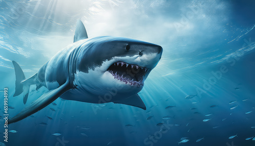 Great white shark in blue sea © terra.incognita