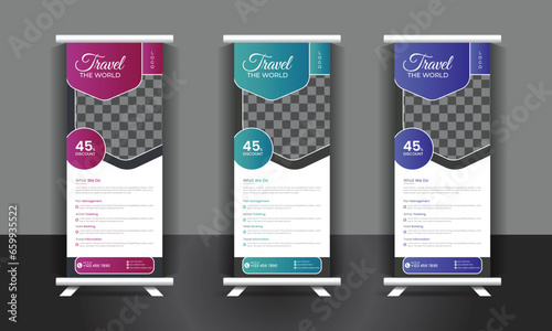Travel business agency standee x rollup pullup design or pull up banner template