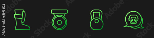 Set line Weight, Sport boxing shoes, Boxing gong and helmet. Gradient color icons. Vector