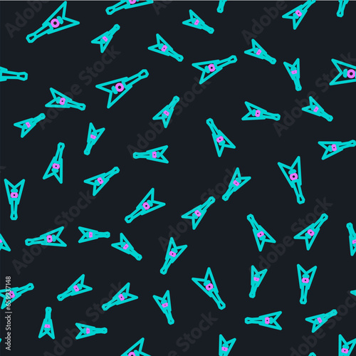 Line Electric bass guitar icon isolated seamless pattern on black background. Vector
