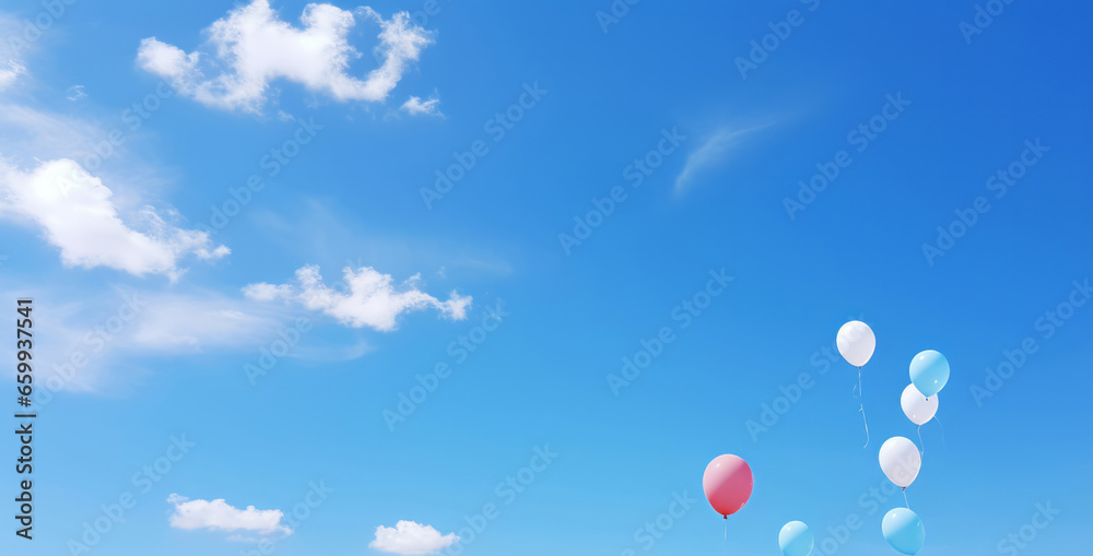 Balloons and Clouds against blue-sky. Background, wallpaper. Copy space. Balloons and Clouds against blue-sky. Background, wallpaper. Copy space.