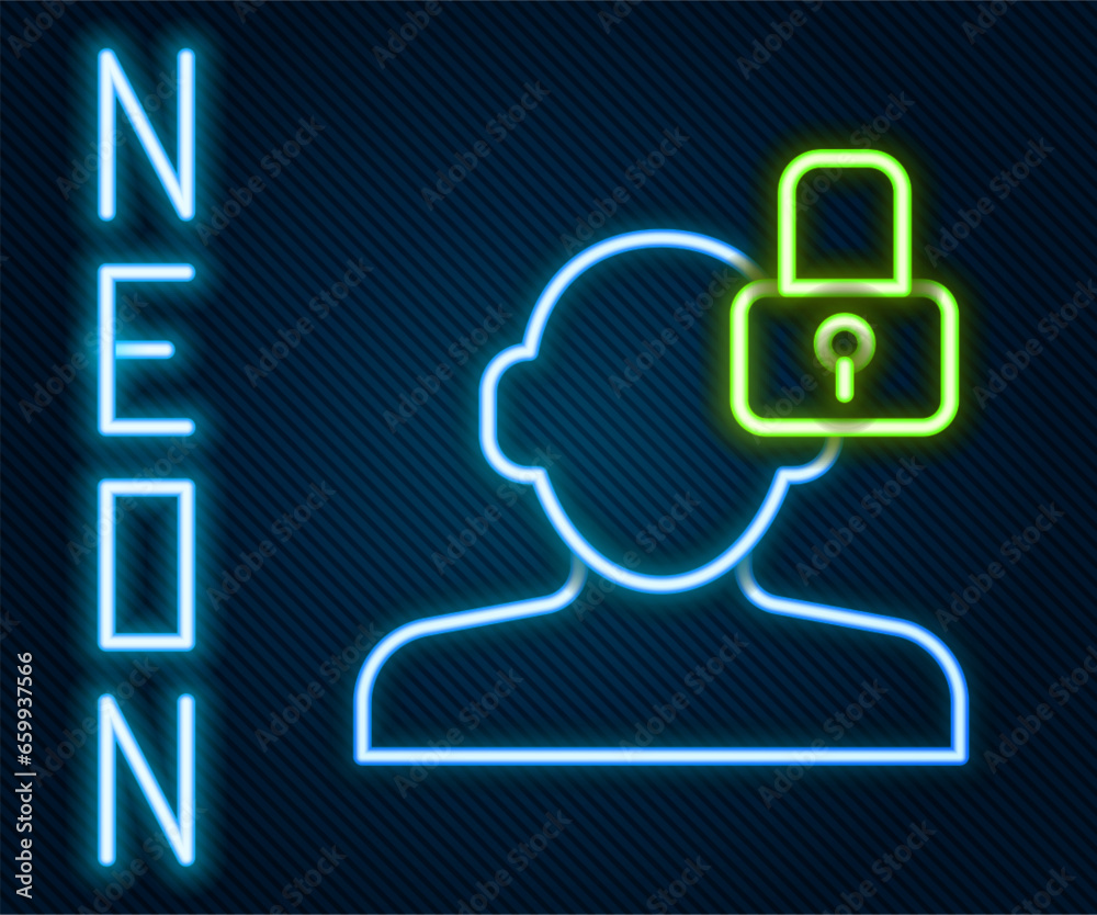 Glowing neon line Closed personality icon isolated on black background. Introvert psychology. Colorful outline concept. Vector