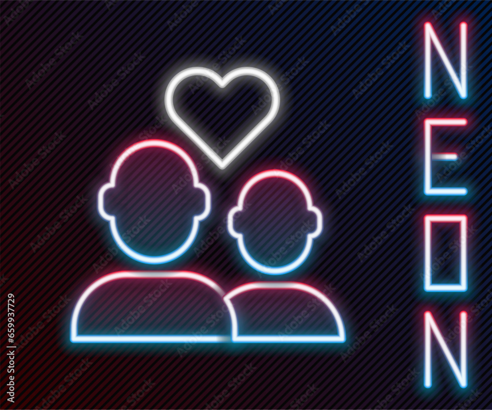 Glowing neon line Lover couple icon isolated on black background. Happy Valentines day. Colorful outline concept. Vector Glowing neon line Lover couple icon isolated on black background. Happy Valentines day. Colorful outline concept. Vector