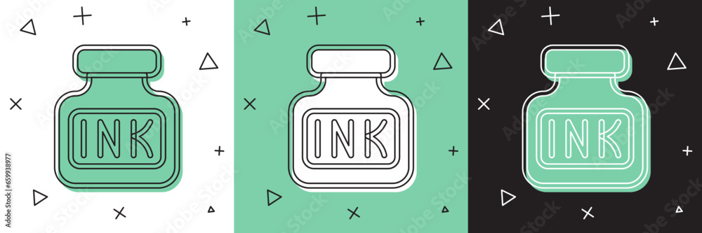 Set Inkwell icon isolated on white and green, black background. Vector Set Inkwell icon isolated on white and green, black background. Vector