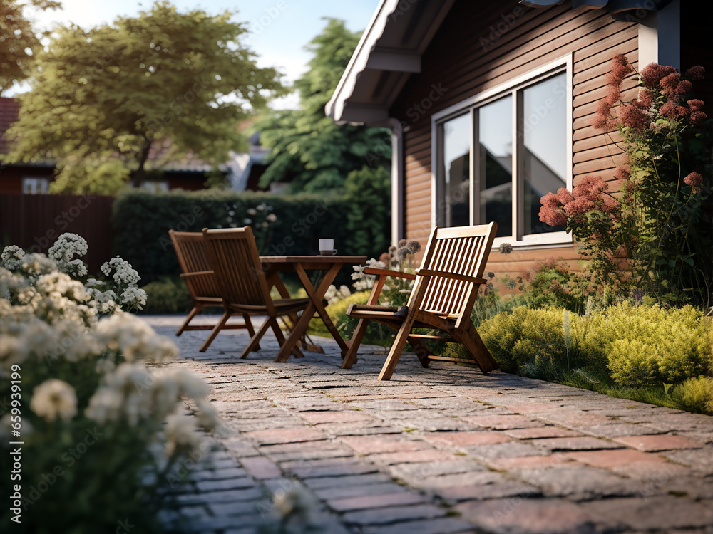 Obraz premium Relaxing home's exterior design. AI Generation.