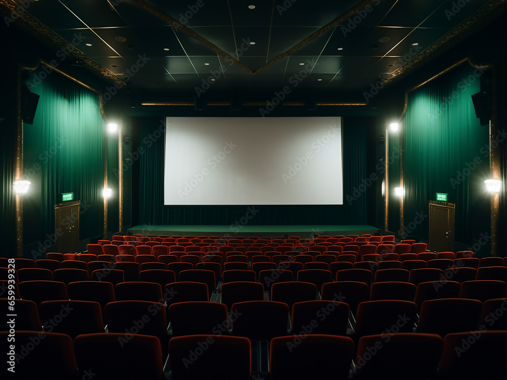 Green cinema room featuring stunning interior design. AI Generation.