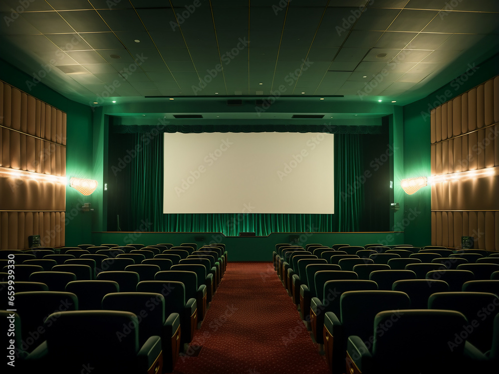 Luxurious green cinema room with modern interior. AI Generation. Luxurious green cinema room with modern interior. AI Generation.