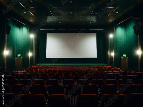 Green cinema room featuring stunning interior design. AI Generation.