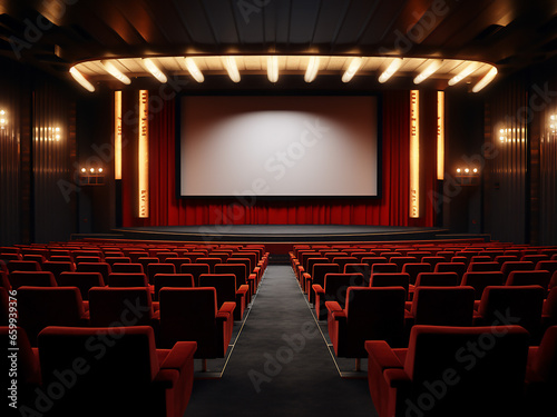 Cozy grey cinema room with plush furniture, chic interior design. AI Generation.