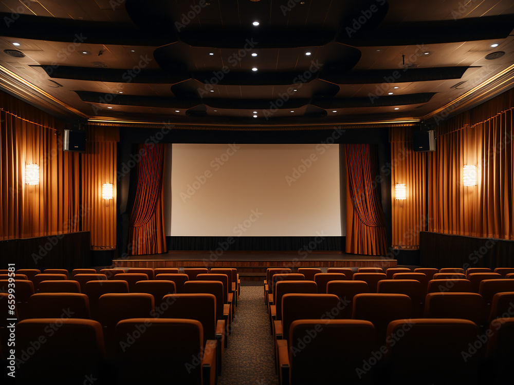 Fototapeta premium Spacious cinema room filled with comfortable furniture. AI Generation.