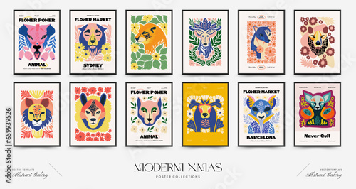 Abstract floral and animal posters template. Modern trendy Matisse minimal style.Kids and Child wall art. Hand drawn design for wallpaper, wall decor, print, postcard, cover, template, banner.