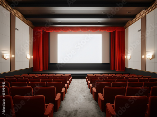 A stylish white cinema room with tasteful interior design. AI Generation.