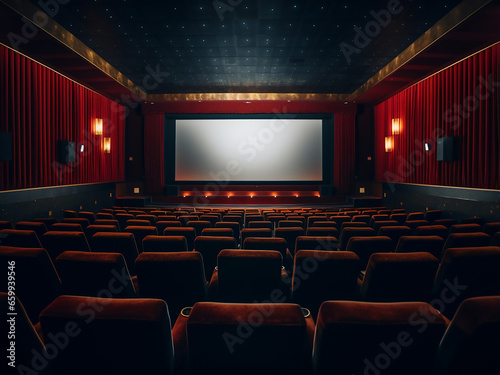 Stylish cinema room featuring modern interior. AI Generation.