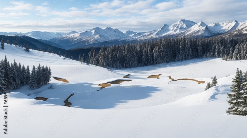 wonderful view of snow covered mountains in winter