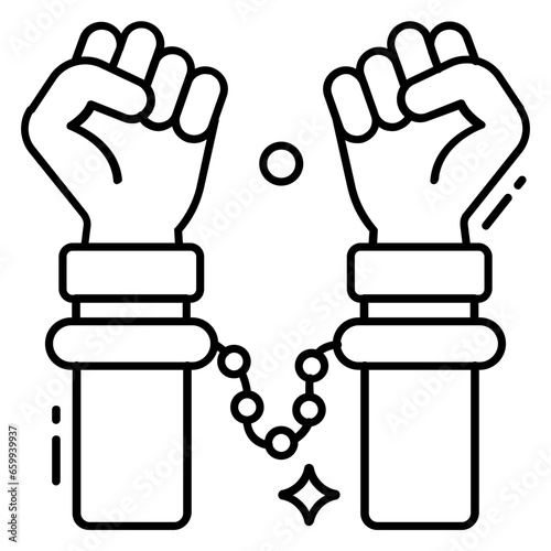 A linear design icon of handcuffs 