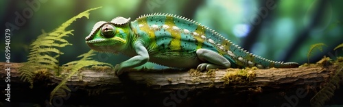 A vibrant banner showcasing a remarkable chameleon in brilliant hues.